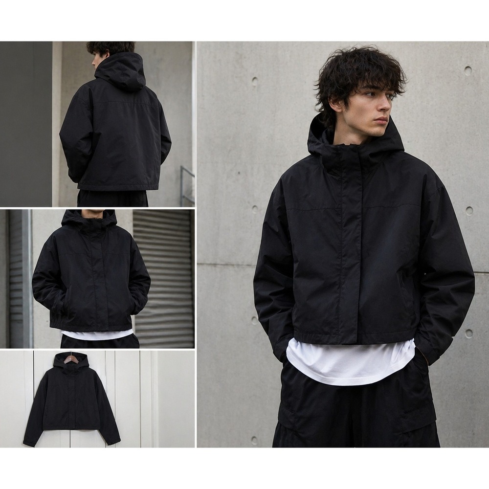 Traj3ctory Hooded Windbreaker Jacket Black Cropped Boxy XXL Light Rain Shell